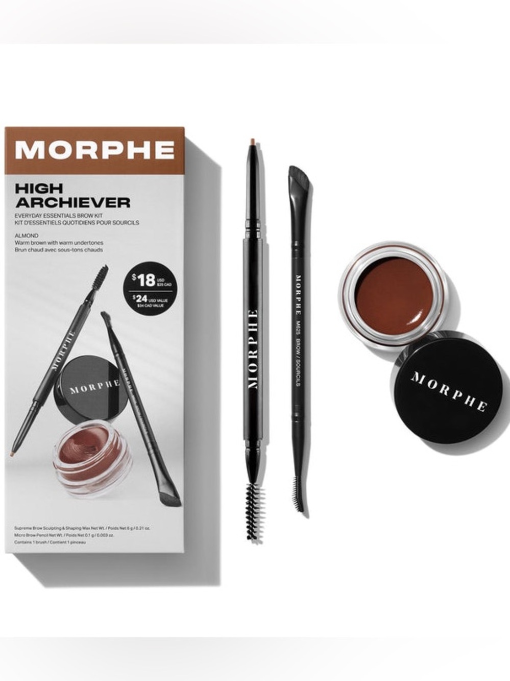 Morphe High Archiever Brow Pomade & Dual-Ended Brush Set - color Almond